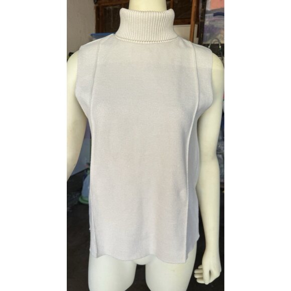 Zara Women Cream Beige Sleeveless Turtleneck Size Small Ribbed Raw Hem Chic Soft - Picture 9 of 12